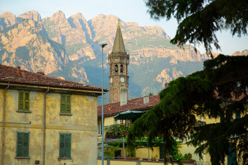 View of the bell tower of the church of St. Nicolo in Lecco