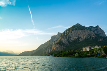 Fototapeta premium Lake Como surrounded by mountains over Lecco city, Lombardy, Italy