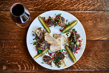 Close up of roasted beef liver on plate