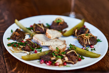 Close up of roasted beef liver on plate