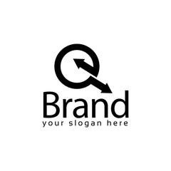 Letter Q  logo with arrow, Q initial., flat design. technology logo.	