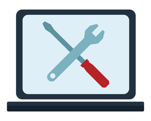 laptop with tools icon cartoon