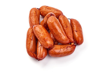 Beer sausages for grill, close-up, isolated on white background