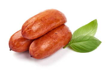 Hungarian sausages, for grill, close-up, isolated on white background