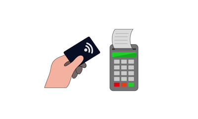 Hand holding a debit card making a cashless payment
