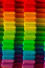 Rainbow stripes, steps with leaves, futurism abstraction on a black background