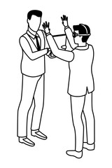 Businessmen using virtual reality technology for business in black and white