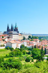 Beautiful skyline of Prague, the Czech capital, captured from the Petrin hill in the city center....
