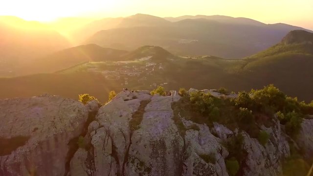 Flight around Belintash rock in Rhodope mountain