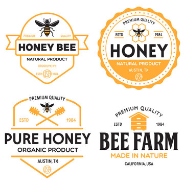 Vector honey vintage logo and icons for honey products, apiary and beekeeping branding and identity.