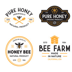 Vector honey vintage logo and icons for honey products, apiary and beekeeping branding and identity.