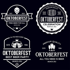 Beer festival Oktoberfest celebrations retro style labels, badges and logos set with beer mug, barrel etc.