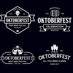 Beer festival Oktoberfest celebrations retro style labels, badges and logos set with beer mug, barrel etc.