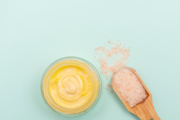 skin care products - cream and salt for scrub
