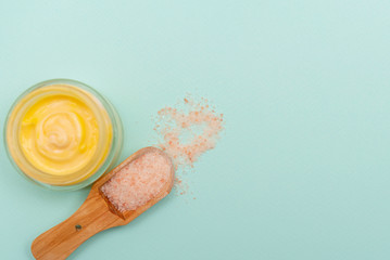 skin care products - cream and salt for scrub