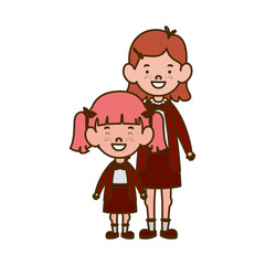 student girls standing smiling on white background