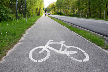 Bicycle road sign on asphalt. Ciąg pieszo-rowerowy. - obrazy, fototapety, plakaty