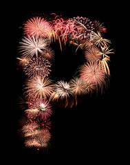 Alphabet letters from salute and fireworks