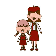 student girls standing smiling on white background