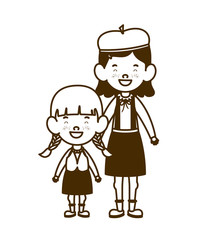 silhouette of student girls standing on white background