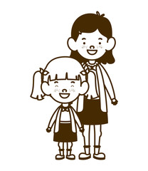 silhouette of student girls standing on white background