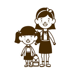 silhouette of student girls standing on white background