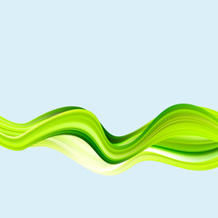 Green abstract wavy background. Acrylic paint flow wave