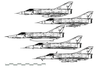 Dassault Mirage 3. Outline vector drawing