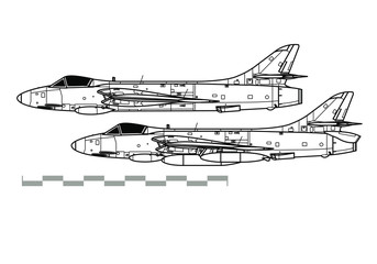 Hawker Hunter. Outline vector drawing