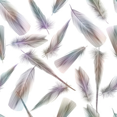 Obraz premium Seamless pattern with colored feathers. Vector illustration.