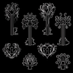 Set of abstract keys and locks. Vector illustration.