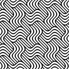 Vector seamless texture. Modern geometric background. Monochrome repeating pattern with curved stripes.