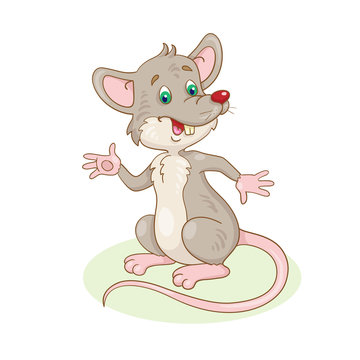 Funny  grey rat. In cartoon style. Isolated on white background.