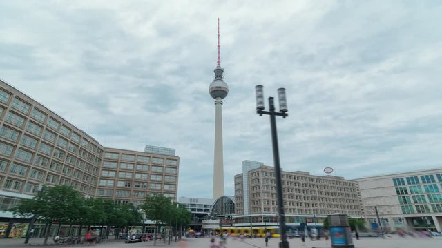 Alexanderplatz is a large public square and transport hub in the central Mitte district of Berlin. The Television Tower one of the most prominent symbols of Germany . Time lapse sequence