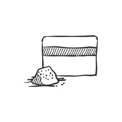 Drug powder and credit card icon in sketch style. Vector illustration.