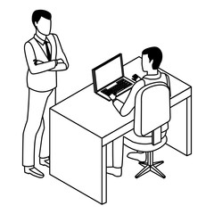 Businessmen using technology for business in black and white