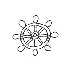 Ship steering wheel icon in sketch style. Hand drawn vector illustration.