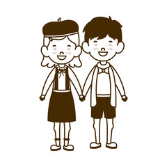 silhouette of couple of students standing on white background