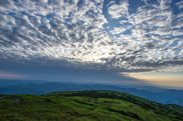 Cirrus clouds in the morning over the Carpathian Mountains