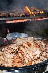 Grilled beef steak on the flaming grill, Selective focus