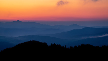 Colorful sunrise over the Carpathian mountains