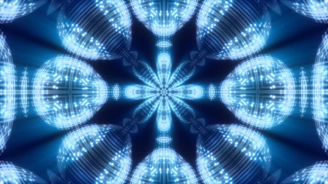 Blue and white lights in kaleidoscope patterns