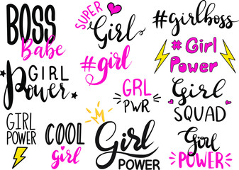Girl power set decoration for T-shirt