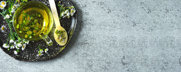 Fresh chamomile tea. Herbal detox drink. Keto tea Keto diet.