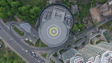 The vertical take-off point from the helicopter pad in the business center, the road, the traffic...