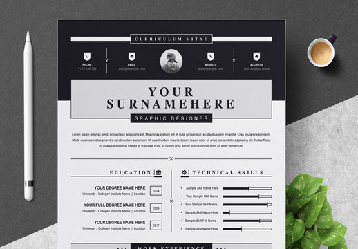 Resume and Cover Letter Layout with Black Header