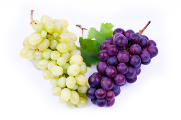 green and wine grapes on white background