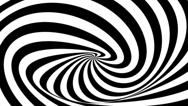 Swirling black and white stripes on a waving surface. Seamless loop abstract 3D animation.