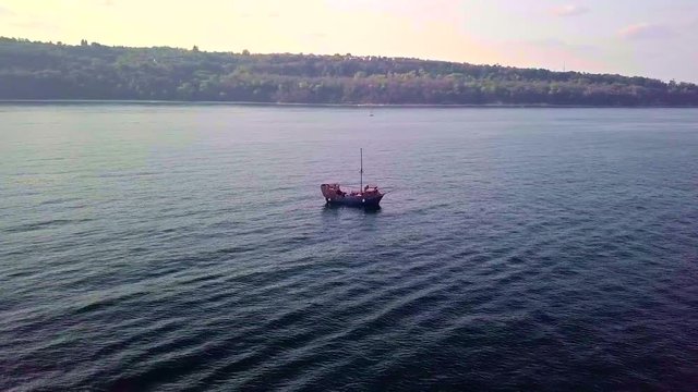 Aerial view of party boat