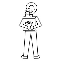 young man with cute cat mascot